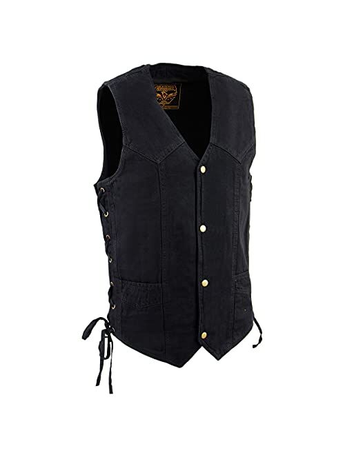 Milwaukee Leather DM1315 Men's Black Denim Classic Side Lace Snap Front Vest