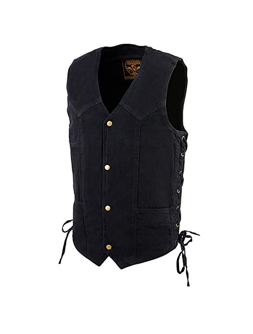 Milwaukee Leather DM1315 Men's Black Denim Classic Side Lace Snap Front Vest