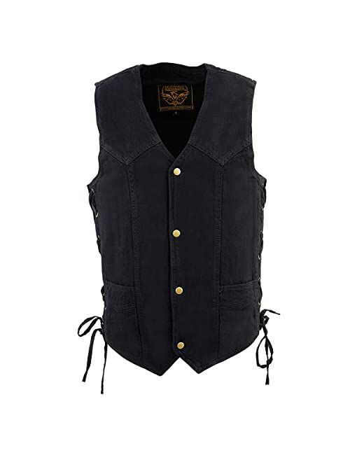 Milwaukee Leather DM1315 Men's Black Denim Classic Side Lace Snap Front Vest