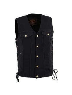 Milwaukee Leather Men's Standard Dm1360 Black Side Lace Denim Vest