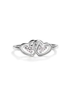 Precious Pieces Sterling Silver Double Heart Baby Ring for Girls with Clear CZ's