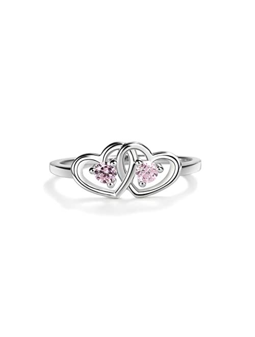 Precious Pieces Sterling Silver Double Heart Baby Ring for Girls with Clear CZ's