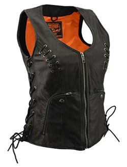 Milwaukee Leather MLL4575 Women's Black Leather Vest with Side Laces