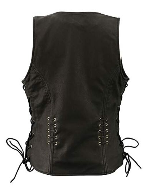 Milwaukee Leather MLL4575 Women's Black Leather Vest with Side Laces