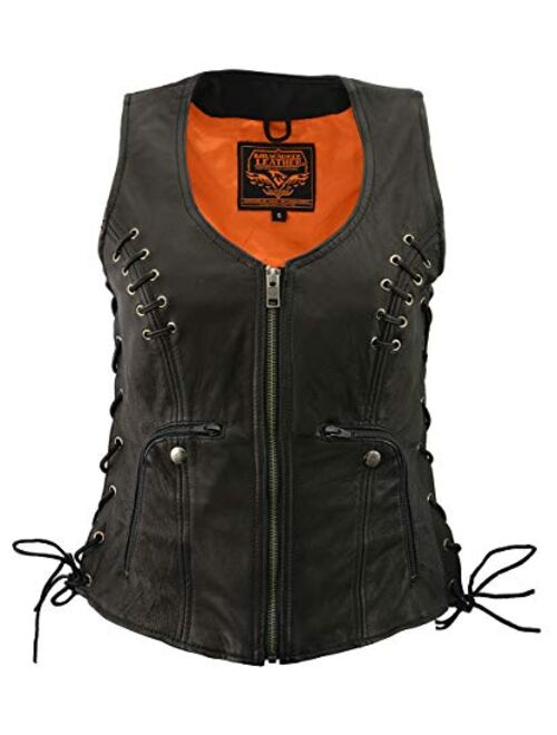 Milwaukee Leather MLL4575 Women's Black Leather Vest with Side Laces