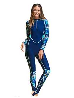 Feoya Women's Full Body Wetsuit Surfing Diving Suit Scuba Dive Skin Rash Guard One Piece Long Sleeve Zip Quick Dry Sunsuit