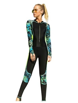 Feoya Women's Full Body Wetsuit Surfing Diving Suit Scuba Dive Skin Rash Guard One Piece Long Sleeve Zip Quick Dry Sunsuit