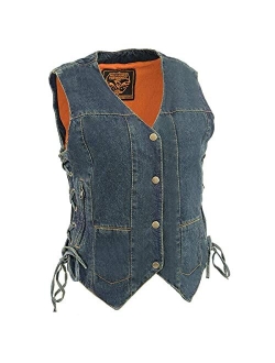 Milwaukee Leather MDL4020 Women's Classic Black 6 Pocket Side Lace Denim Vest