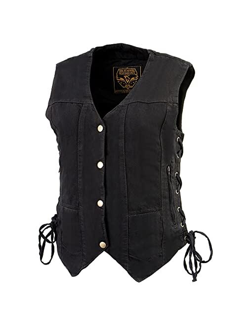 Milwaukee Leather MDL4020 Women's Classic Black 6 Pocket Side Lace Denim Vest