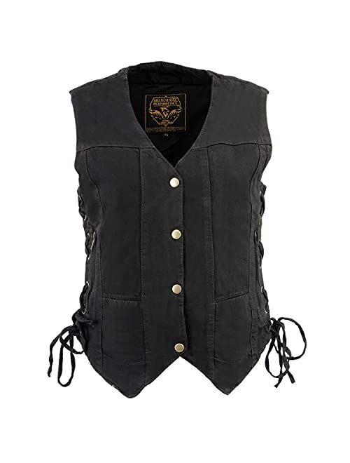 Milwaukee Leather MDL4020 Women's Classic Black 6 Pocket Side Lace Denim Vest