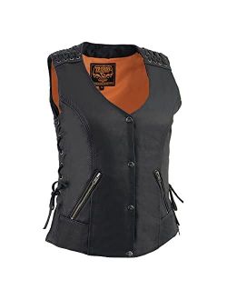 Milwaukee Leather MLL4525 Women's Black Leather Lightweight Lace to Lace Vest