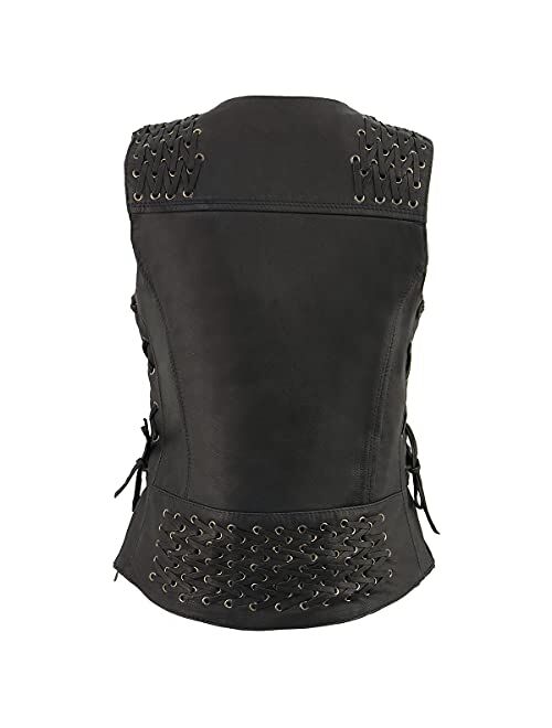 Milwaukee Leather MLL4525 Women's Black Leather Lightweight Lace to Lace Vest