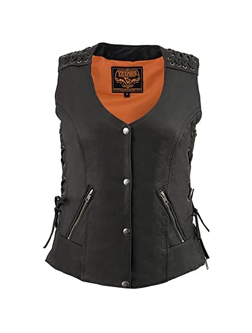 Milwaukee Leather MLL4525 Women's Black Leather Lightweight Lace to Lace Vest