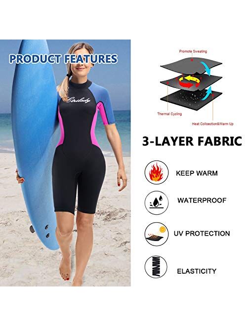 CtriLady Wetsuit Shorty Wetsuit for Women 1.5mm Neoprene Short Sleeve Diving Suits with Back Zipper UV Protection Full Body Swimwear for Swimming Diving Surfing Kayaking 