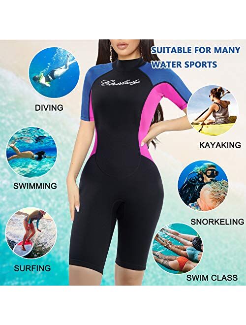 CtriLady Wetsuit Shorty Wetsuit for Women 1.5mm Neoprene Short Sleeve Diving Suits with Back Zipper UV Protection Full Body Swimwear for Swimming Diving Surfing Kayaking 