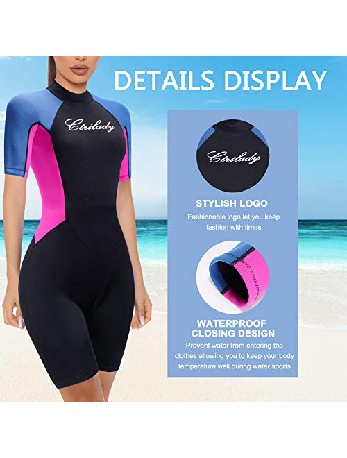 CtriLady Wetsuit Shorty Wetsuit for Women 1.5mm Neoprene Short Sleeve Diving Suits with Back Zipper UV Protection Full Body Swimwear for Swimming Diving Surfing Kayaking 