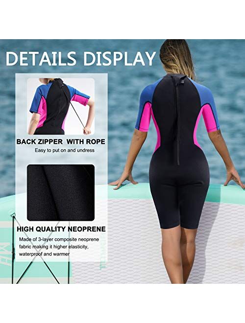 CtriLady Wetsuit Shorty Wetsuit for Women 1.5mm Neoprene Short Sleeve Diving Suits with Back Zipper UV Protection Full Body Swimwear for Swimming Diving Surfing Kayaking 