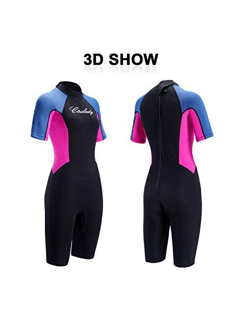 CtriLady Wetsuit Shorty Wetsuit for Women 1.5mm Neoprene Short Sleeve Diving Suits with Back Zipper UV Protection Full Body Swimwear for Swimming Diving Surfing Kayaking 