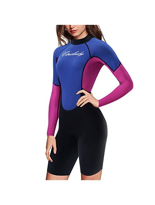 CtriLady Wetsuit Shorty Wetsuit for Women 1.5mm Neoprene Short Sleeve Diving Suits with Back Zipper UV Protection Full Body Swimwear for Swimming Diving Surfing Kayaking 