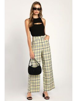 Street Stylish Cream Plaid Trouser Pants