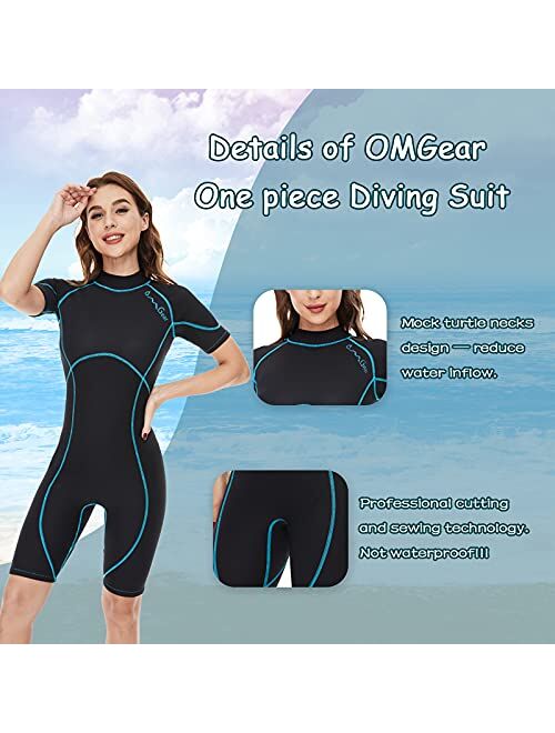 OMGear Wetsuit Women Men 2mm Neoprene Dive Shorty Wet Suit Thermal Short Sleeve Swimsuit for Adults Front Zipper UV Protection Bathing Suit for Snorkeling Scuba Diving Fr