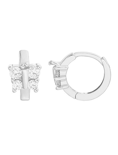 petit cheris Sterling Silver Butterfly Cubic Zirconia Huggie Earrings