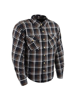 Milwaukee Leather MPM1643 Men's Brown, Black and White Armored Long Sleeve Flannel Shirt with Kevlar