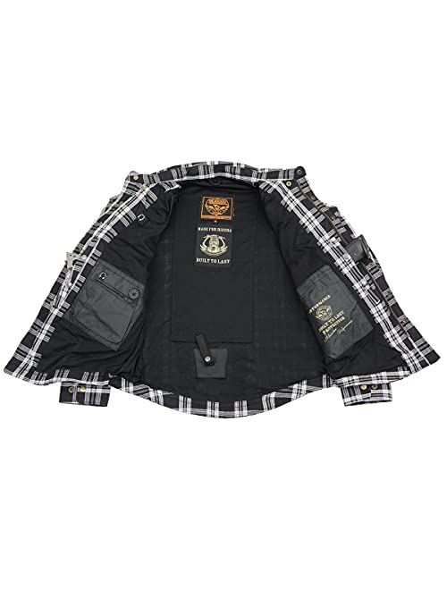 Milwaukee Leather MPM1643 Men's Brown, Black and White Armored Long Sleeve Flannel Shirt with Kevlar