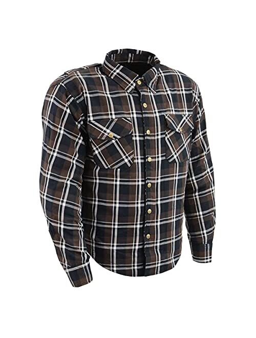 Milwaukee Leather MPM1643 Men's Brown, Black and White Armored Long Sleeve Flannel Shirt with Kevlar