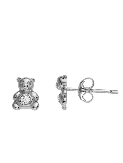 FAO Schwarz Sterling Silver Crystal Teddy Bear Stud Earrings