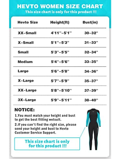 Hevto Women Wetsuits 3/2mm Neoprene Surfing Swimming Diving SUP Full Suits Keep Warm in Cold Water