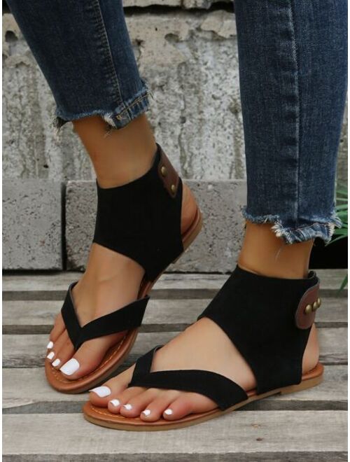 Shein Studded Decor Toe Post Thong Sandals