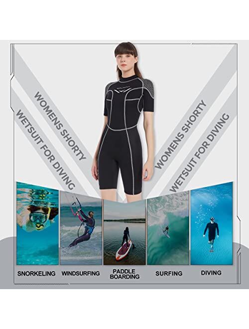 Goldfin Women Wetsuit Men, 3mm Neoprene Diving Suit Thermal Shorty Wetsuit Back Zip for Water Sports Kayakboarding Surfing Snorkeling Swimming