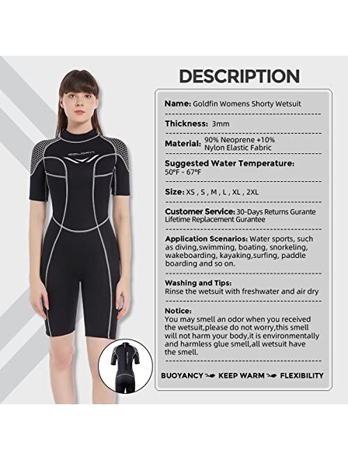 Goldfin Women Wetsuit Men, 3mm Neoprene Diving Suit Thermal Shorty Wetsuit Back Zip for Water Sports Kayakboarding Surfing Snorkeling Swimming