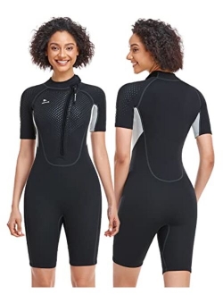 Abahub 2/3mm Men and Women Shorty Wetsuits (7 Sizes), Front/Back Zip Spring Suit for Snorkeling, Surfing, Kayaking, Scuba Diving, Short Sleeve Neoprene Wet Suit for Water