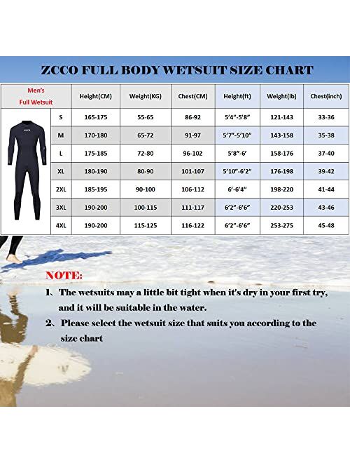 ZCCO Wetsuit 3mm Neoprene Wet Suit Full Body Long Sleeve Back Zip Diving Suit Thermal Suit for Water Sports Kayakboarding Surfing Snorkeling Scuba Diving Swimming