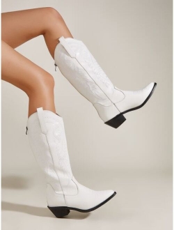 Graphic Pattern Chunky Heeled Western Boots