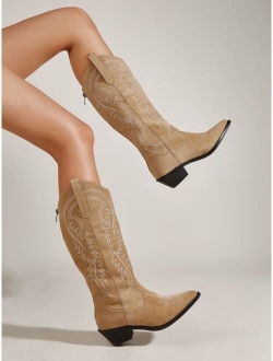 Graphic Pattern Chunky Heeled Western Boots