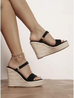 Suede Espadrille Wedge Slide Sandals