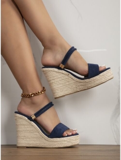 Suede Espadrille Wedge Slide Sandals