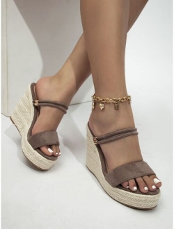 Suede Espadrille Wedge Slide Sandals