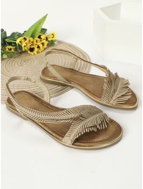 Shein Fringe Decor Slingback Flat Sandals