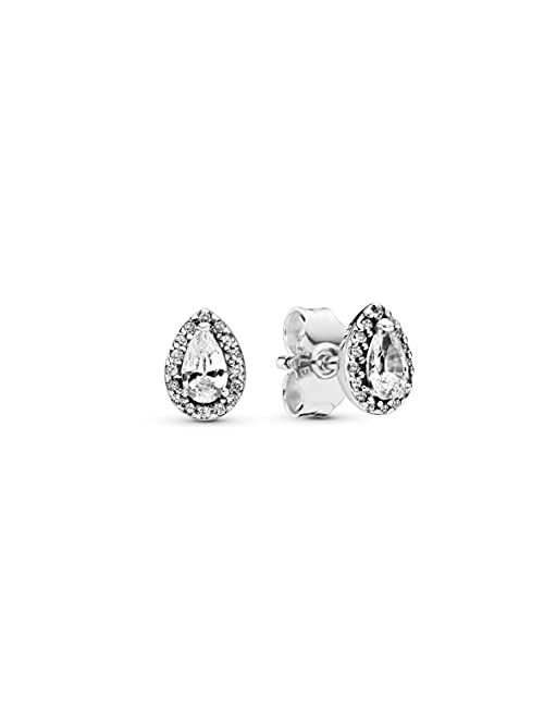 Pandora Jewelry Sparkling Teardrop Halo Stud Cubic Zirconia Earrings in Sterling Silver