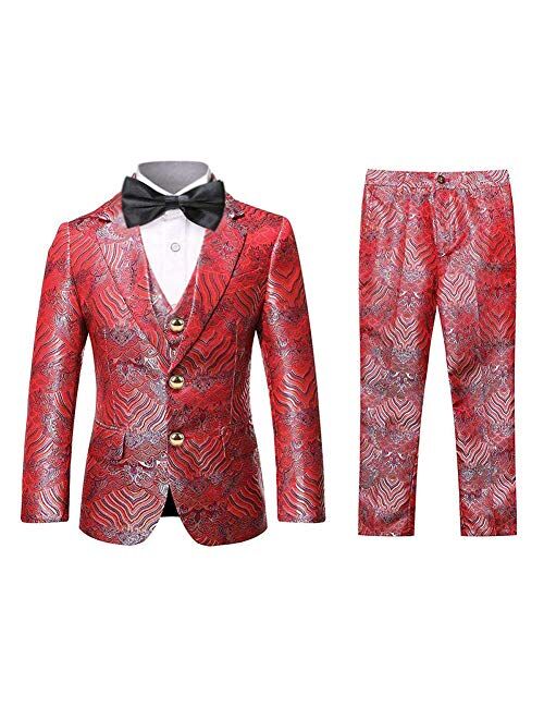 Swotgdoby Boys Tuxedo Suit Fashion Dress 3 Pieces Blazer Vest Pants 4 Colors Weding Festive Attire