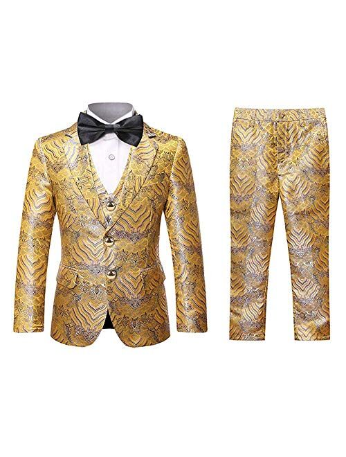 Swotgdoby Boys Tuxedo Suit Fashion Dress 3 Pieces Blazer Vest Pants 4 Colors Weding Festive Attire