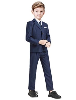 Gent M Boys Suits 5 Pieces Slim Fit Blazer Pants Black Blue Outfit Suit for Wedding