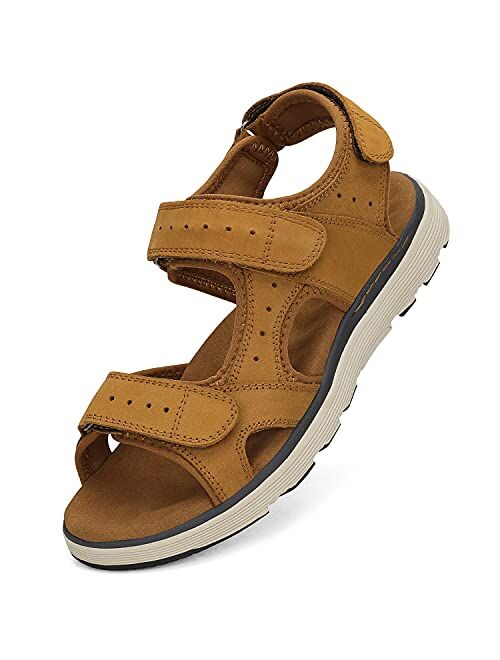 FLARUT Men's Sport Sandals Outdoor Hiking Sandals Closed Toe Leather Athletic Lightweight Trail Walking Casual Sandals Water Shoes