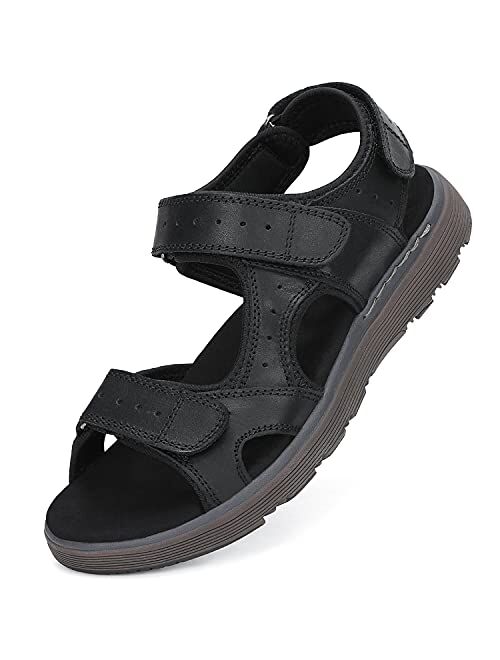 FLARUT Men's Sport Sandals Outdoor Hiking Sandals Closed Toe Leather Athletic Lightweight Trail Walking Casual Sandals Water Shoes