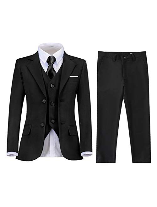 Lycody Boys Suits Formal 5 Piece Notched Lapel Suit Set with Tie and Vest