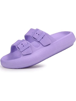 Weweya Pillow Slippers for Women and Men - Cloud Slides - Double Buckle Adjustable - EVA Flat Sandals